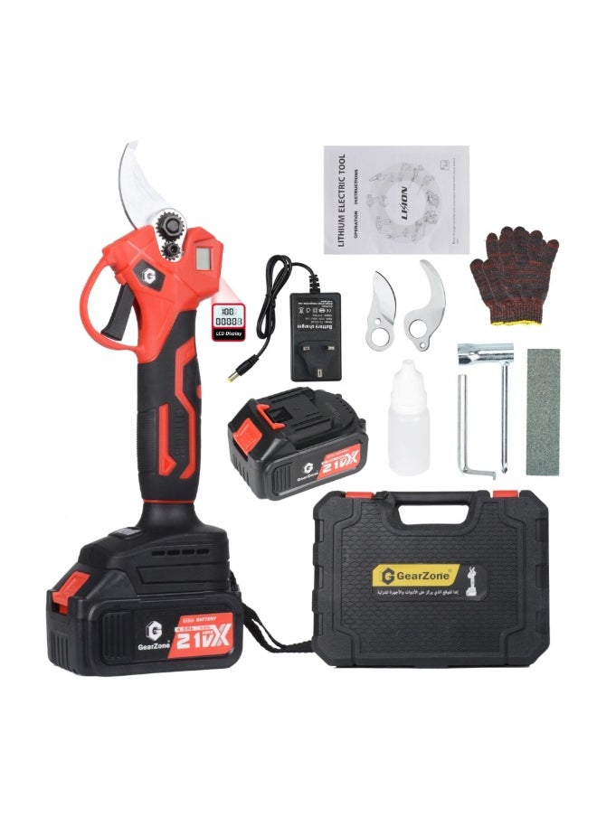 GearZone - Cordless Pruning Shears, Electric Pruner with 2PCS Batteries, Tool Box, 2PCS Replacement Cutting Blades, 25 and 30mm Cutting Diameter, LCD Display Screen, Red Color - Image 1