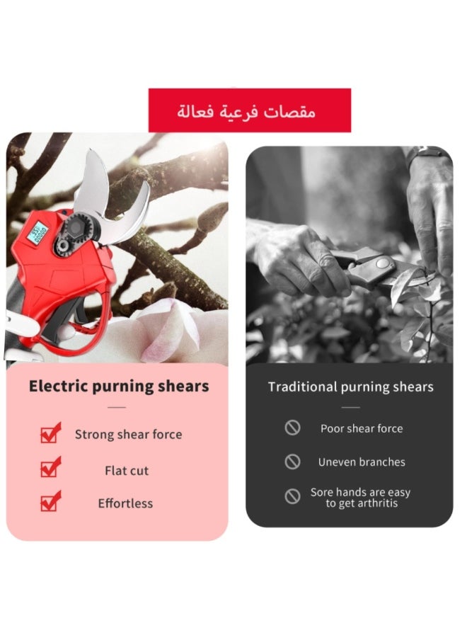 GearZone - Cordless Pruning Shears, Electric Pruner with 2PCS Batteries, Tool Box, 2PCS Replacement Cutting Blades, 25 and 30mm Cutting Diameter, LCD Display Screen, Red Color - Image 1