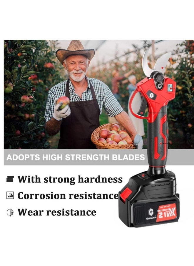 GearZone - Cordless Pruning Shears, Electric Pruner with 2PCS Batteries, Tool Box, 2PCS Replacement Cutting Blades, 25 and 30mm Cutting Diameter, LCD Display Screen, Red Color - Image 1
