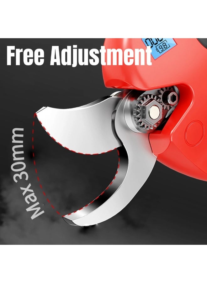 GearZone - Cordless Pruning Shears, Electric Pruner with 2PCS Batteries, Tool Box, 2PCS Replacement Cutting Blades, 25 and 30mm Cutting Diameter, LCD Display Screen, Red Color - Image 1