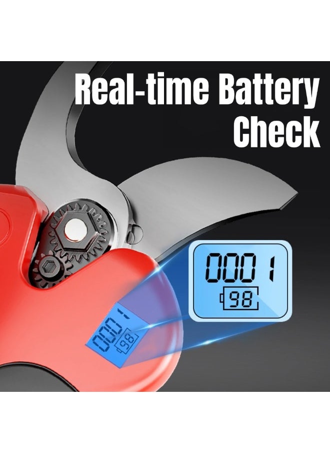 GearZone - Cordless Pruning Shears, Electric Pruner with 2PCS Batteries, Tool Box, 2PCS Replacement Cutting Blades, 25 and 30mm Cutting Diameter, LCD Display Screen, Red Color - Image 1
