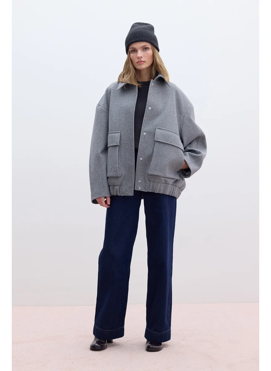 Manuka Wool Oversize Bomber Coat Gray
