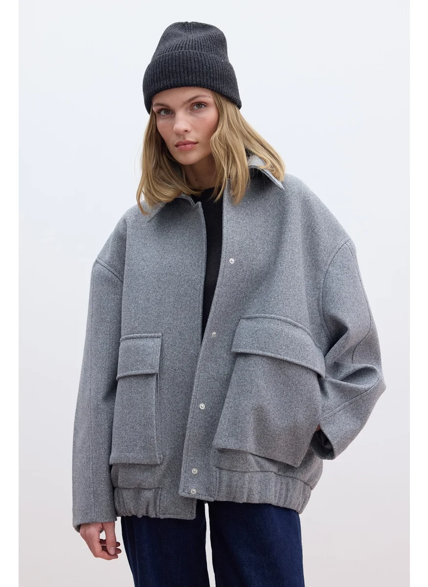 Manuka Wool Oversize Bomber Coat Gray