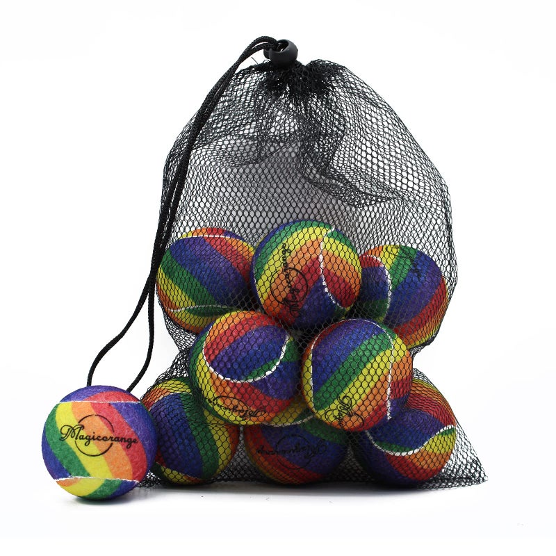 Magicorange كرات تنس ماجيك أورانج، عبوة 12 كرة تدريب متقدمة، كرات ممارسة، كرات للعب الكلاب، تأتي مع حقيبة شبكية للنقل السهل، جيدة لتدريب المبتدئين (قوس قزح) - Image 1
