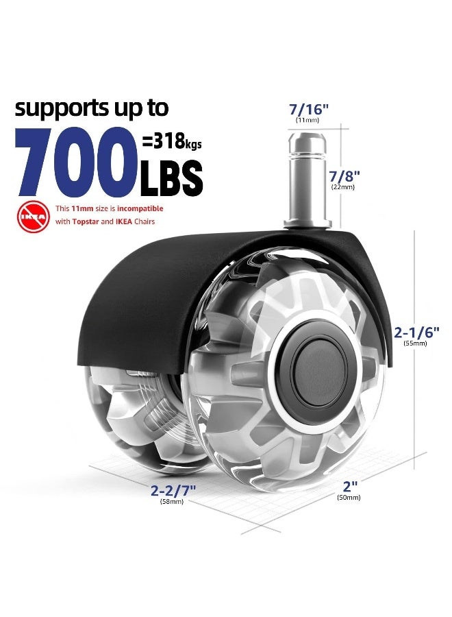 Office Chair Caster Wheels, Set of 5, 2 in Double casters, Twin Ball Bearing Replacement Computer Desk Chair Wheel, Heavy Duty Rubber Caster Smooth Quiet Rolling Safe Protection for All Floors - Image 3