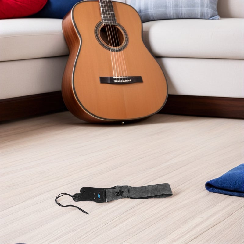 🎸 حزام غيتار أسود مبطن بطبقة مزدوجة واسعة للراحة للغيتار الكهربائي والأكوستيك والبايس - Image 2