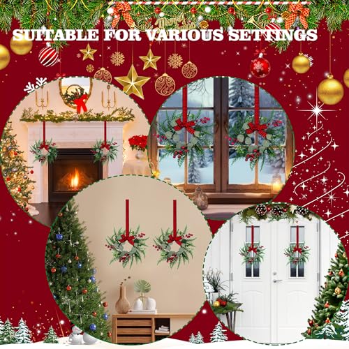 JUSTOTRY 2Pcs Christmas Wreath, 10 Inch Mini Wreaths for Kitchen Cabinets, Christmas Door Wreath, Small Christmas Wreath for Fireplace Window Farmhouse Indoor Home Decorations - Image 5