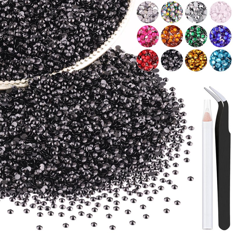 5000PCS 3mm Resin Rhinestones in Bulk Black Bedazzling Flatback Crystals for Crafts DIY Nail Decoration Gems Charms for Tumbler Shoes Clothing Fabric with Pickup Pen and Tweezers