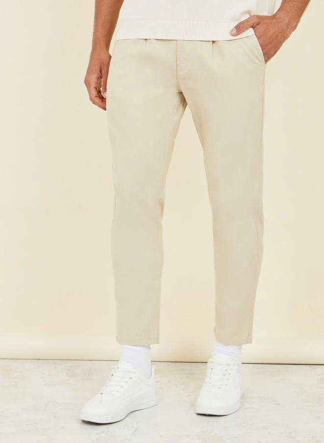 ستايلي Cotton Slub Pleat Stretch Slim Fit Chino Pants