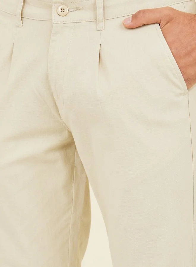 ستايلي Cotton Slub Pleat Stretch Slim Fit Chino Pants