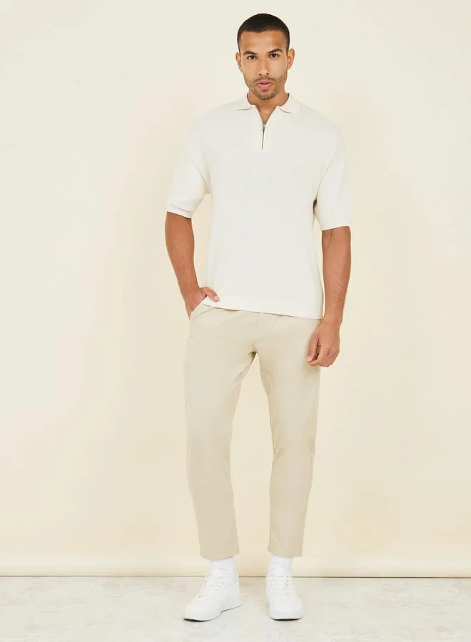 ستايلي Cotton Slub Pleat Stretch Slim Fit Chino Pants