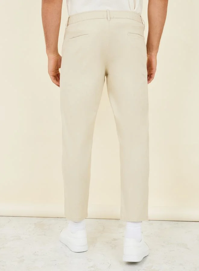 ستايلي Cotton Slub Pleat Stretch Slim Fit Chino Pants