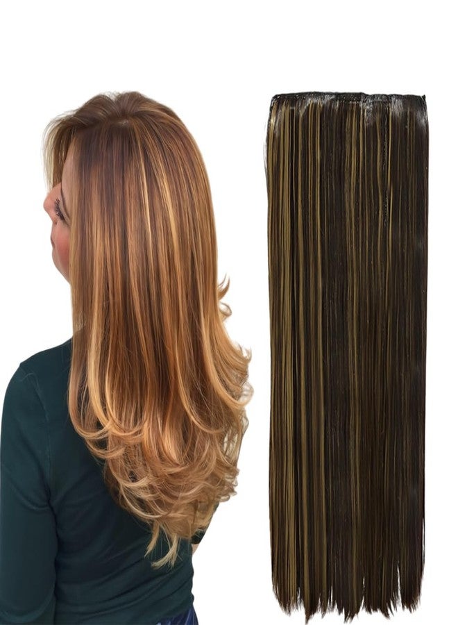 BLUSHIA Women's Clip Based Straight 5 Clip 24 inch With Golden Highlight Synthetic Hair Extension Multicolor Pack of 1 Pcs - Image 2