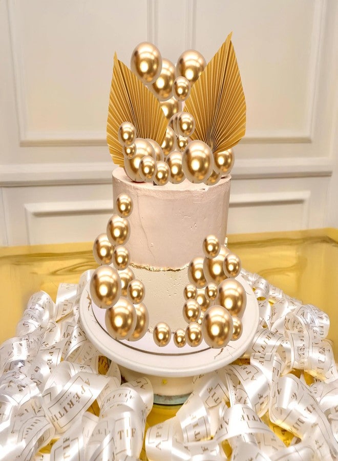 Ephlyn 28Pcs Paper Palm Fan Cake Topper Balls Cake Pick for Baby Shower Wedding Bridal Shower Birthday Party Cake Decorations Supplies Gold - Image 5
