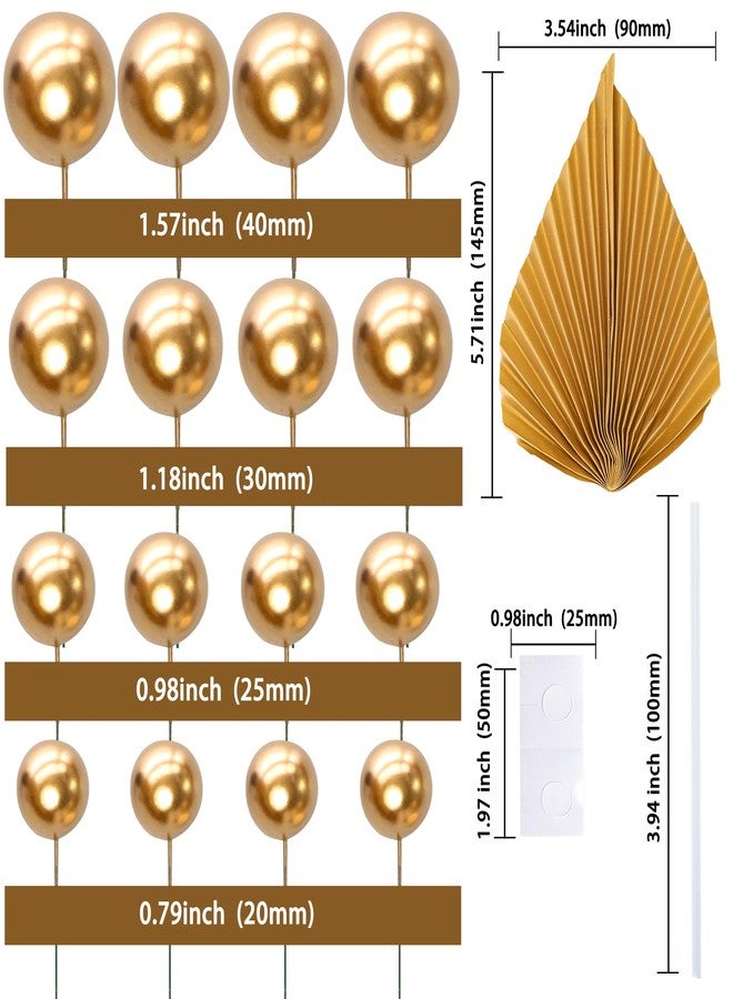 Ephlyn 28Pcs Paper Palm Fan Cake Topper Balls Cake Pick for Baby Shower Wedding Bridal Shower Birthday Party Cake Decorations Supplies Gold - Image 2