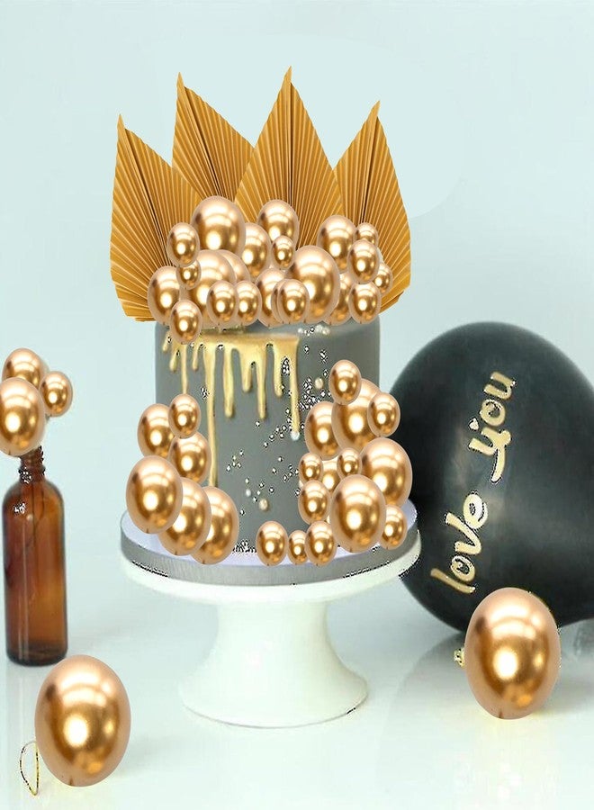 Ephlyn 28Pcs Paper Palm Fan Cake Topper Balls Cake Pick for Baby Shower Wedding Bridal Shower Birthday Party Cake Decorations Supplies Gold - Image 4