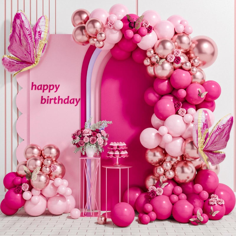 Netnology Pink Butterfly Balloon Arch Garland Kit 112pcs Pastel Pink Rose Gold Balloons with 2pcs Butterfly Foil Balloons for Birthday Party Decorations Baby Shower Decorations for Girls - Image 1