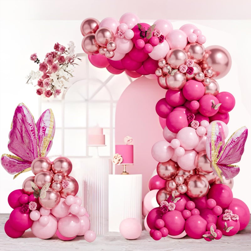 Netnology Pink Butterfly Balloon Arch Garland Kit 112pcs Pastel Pink Rose Gold Balloons with 2pcs Butterfly Foil Balloons for Birthday Party Decorations Baby Shower Decorations for Girls - Image 2