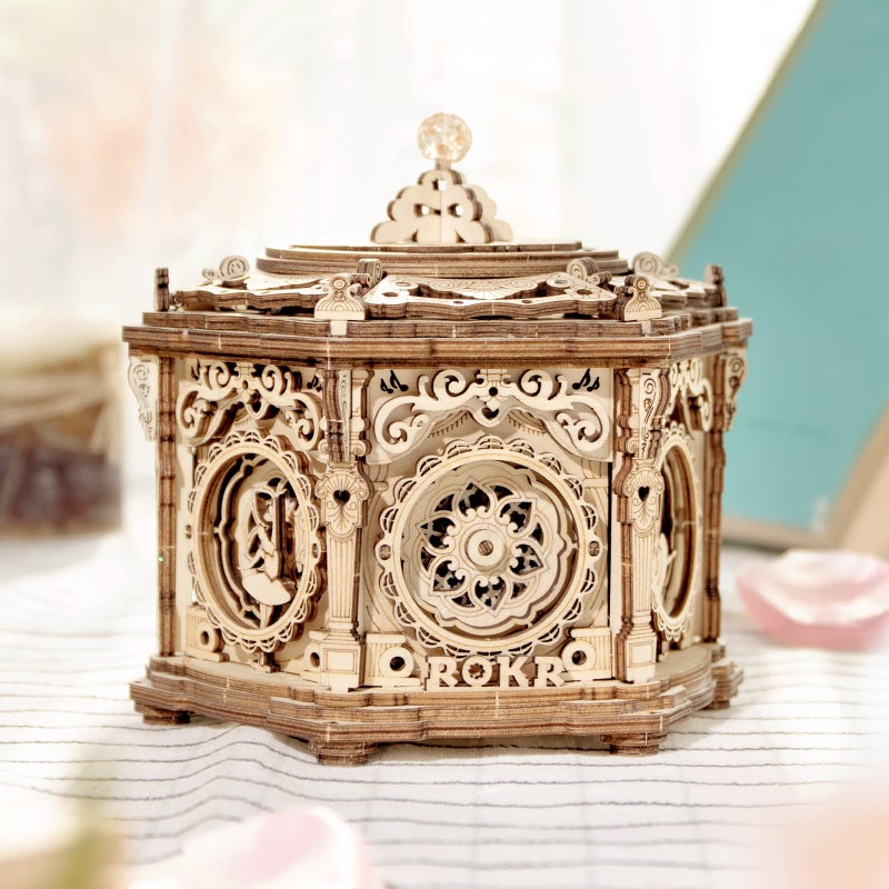 ROKR 3D Wooden Puzzles for Adults Mechanical Music Box-Secret Garden  DIY Rotating Music Box Model Building Kits for Teens  DIY Crafts/Hobbies/Gifts Desk Decor for Boys Ages 14+ (Secret Garden) - Image 3