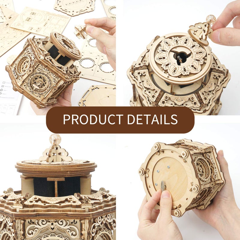 ROKR 3D Wooden Puzzles for Adults Mechanical Music Box-Secret Garden  DIY Rotating Music Box Model Building Kits for Teens  DIY Crafts/Hobbies/Gifts Desk Decor for Boys Ages 14+ (Secret Garden) - Image 5