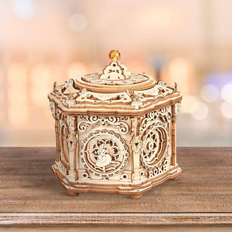 ROKR 3D Wooden Puzzles for Adults Mechanical Music Box-Secret Garden  DIY Rotating Music Box Model Building Kits for Teens  DIY Crafts/Hobbies/Gifts Desk Decor for Boys Ages 14+ (Secret Garden) - Image 1