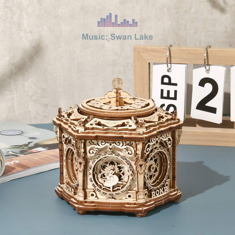 ROKR 3D Wooden Puzzles for Adults Mechanical Music Box-Secret Garden  DIY Rotating Music Box Model Building Kits for Teens  DIY Crafts/Hobbies/Gifts Desk Decor for Boys Ages 14+ (Secret Garden) - Image 2