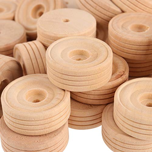 ZEONHAK 200 Pack Wooden Wheels Craft Bulk, Mini Wood Wheels Treaded Style, 1-1/5 Inch Diameter Wood Small Wheels Crafts for DIY Model Cars, 1/2 Inch Thick - Image 4