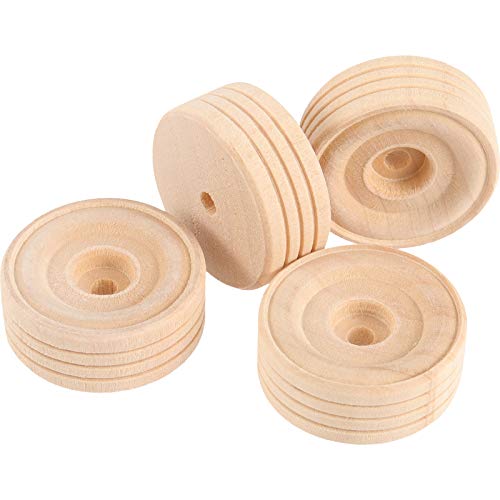 ZEONHAK 200 Pack Wooden Wheels Craft Bulk, Mini Wood Wheels Treaded Style, 1-1/5 Inch Diameter Wood Small Wheels Crafts for DIY Model Cars, 1/2 Inch Thick - Image 3