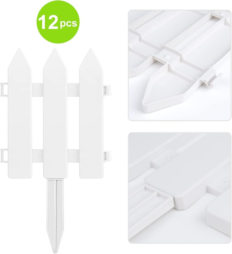 ELECLAND 12 Pieces White Plastic Garden Fence With Insert - Picket Fence Edgings for Lawn, Flowerbeds, Plant Borders - Decorative Yard - Image 4