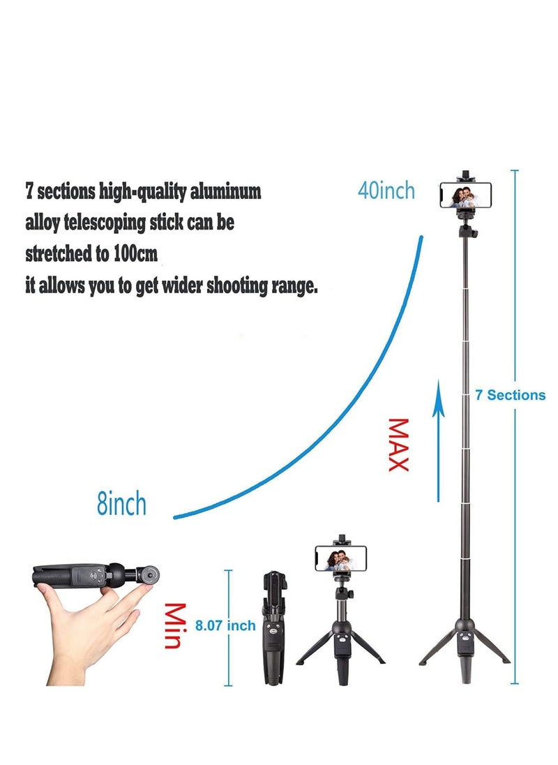 TYCOM - Tycom Selfie Stick For Phone Size 4.5-6.2Inch Extendable Selfie Stick Tripod with Bluetooth Wireless Remote Phone Holder (YT9928 Black) - Image 1