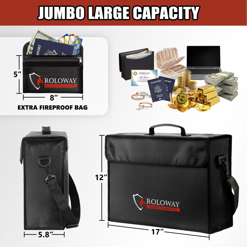 ROLOWAY Large Fireproof Bag 5200â„‰ Heat Insulated (17 x 12 x 5.8 inches), Fireproof Document Bag for Cash Safe and Document Safe - Image 4