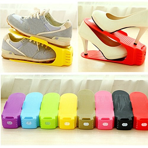 SEASPIRIT Shoe Organizer Vango Creations Plastic Integrated Double Grid Shoes Stacker Space Saver Holder (6) - Image 4