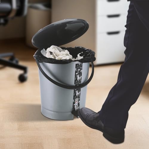 Nayasa Army Pedal Bin- 11.5 Ltrs | Dustbin with Lid | Garbage Waste Bin with Handle | For Kitchen -Bathroom | Strong & Durable | Black - Image 5