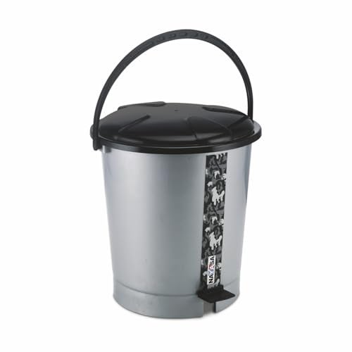 Nayasa Army Pedal Bin- 11.5 Ltrs | Dustbin with Lid | Garbage Waste Bin with Handle | For Kitchen -Bathroom | Strong & Durable | Black - Image 1