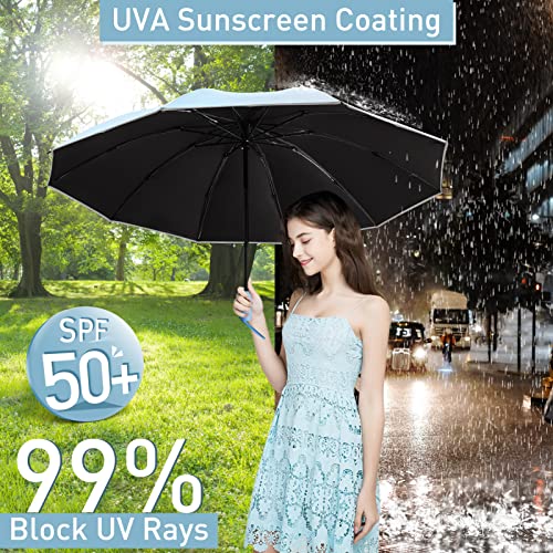Bodyguard Large Windproof Inverted Umbrellas for Rain & Sun - Travel Folding Compact UPF 50+ Automatic Umbrella with Reflective Stripe, UV Protection For Walking, Sky Blue-46IN - Image 2
