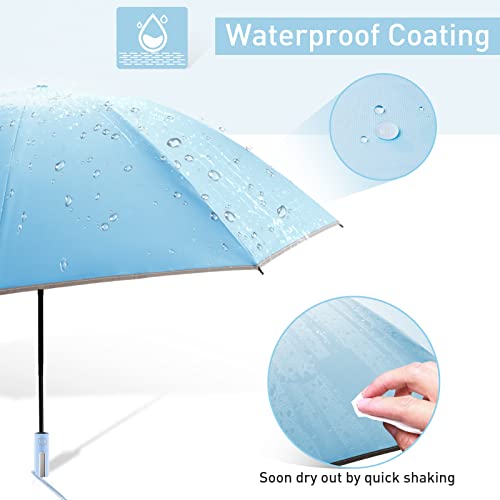 Bodyguard Large Windproof Inverted Umbrellas for Rain & Sun - Travel Folding Compact UPF 50+ Automatic Umbrella with Reflective Stripe, UV Protection For Walking, Sky Blue-46IN - Image 5