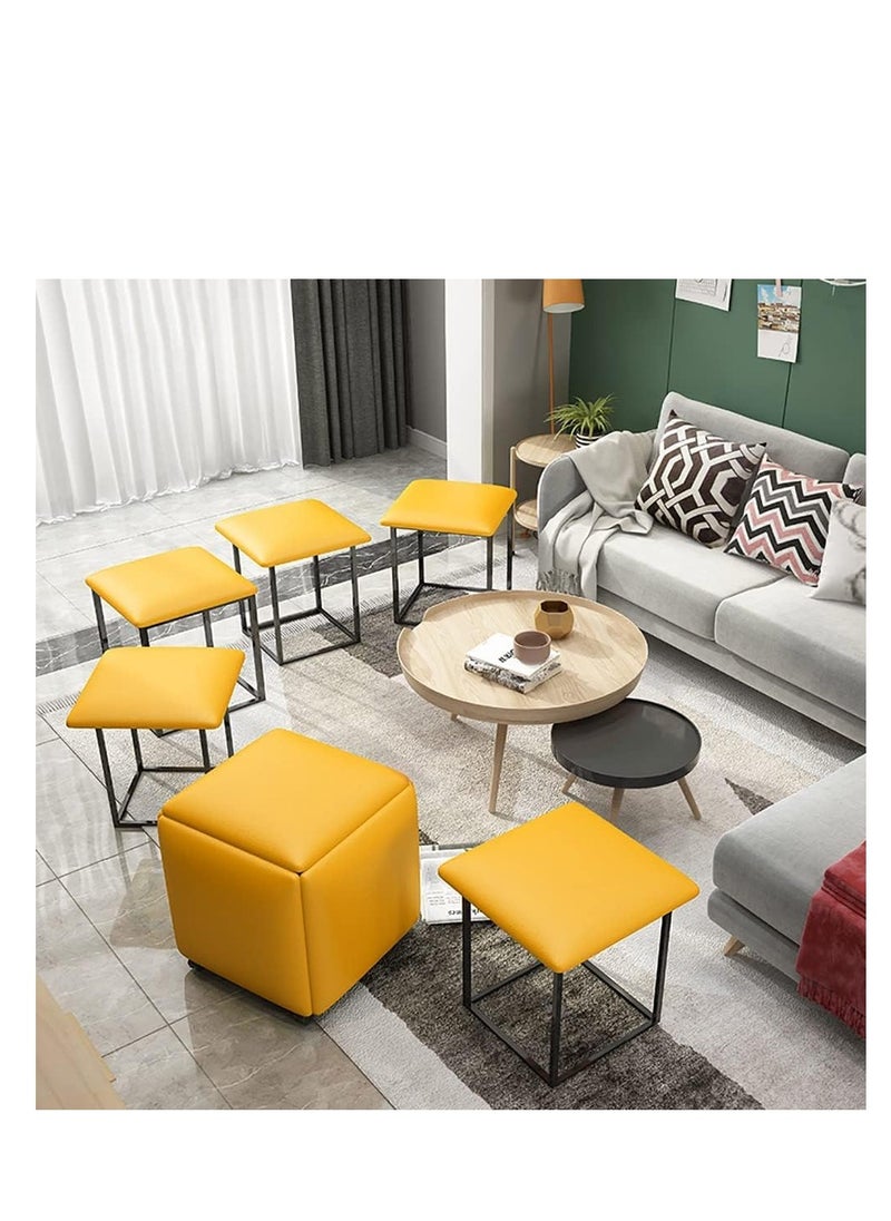 Generic - 5 in 1 Sofa Stool Low Stool Foot Stool Rest Ottoman Shoe Bench Sofa Bench Sofa Stools Square Combination Stool Chair for Home Bedroom (Yellow) - Image 1