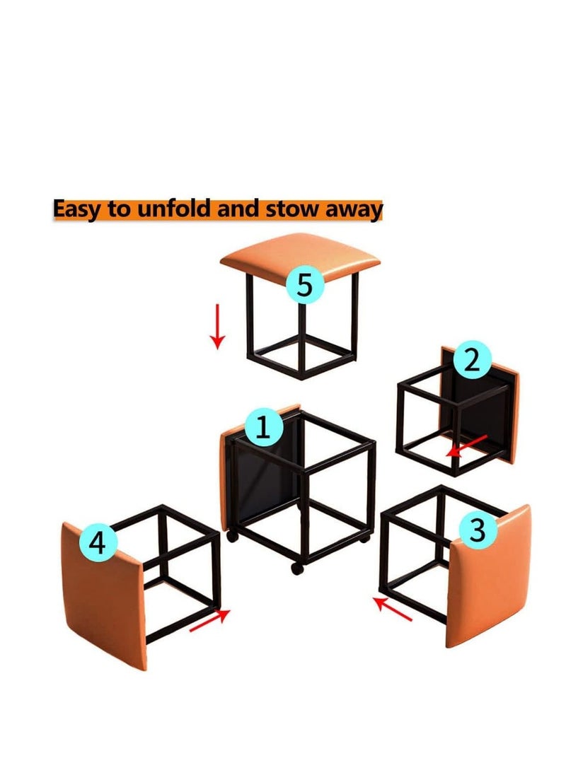 Generic - 5 in 1 Sofa Stool Low Stool Foot Stool Rest Ottoman Shoe Bench Sofa Bench Sofa Stools Square Combination Stool Chair for Home Bedroom (Yellow) - Image 1