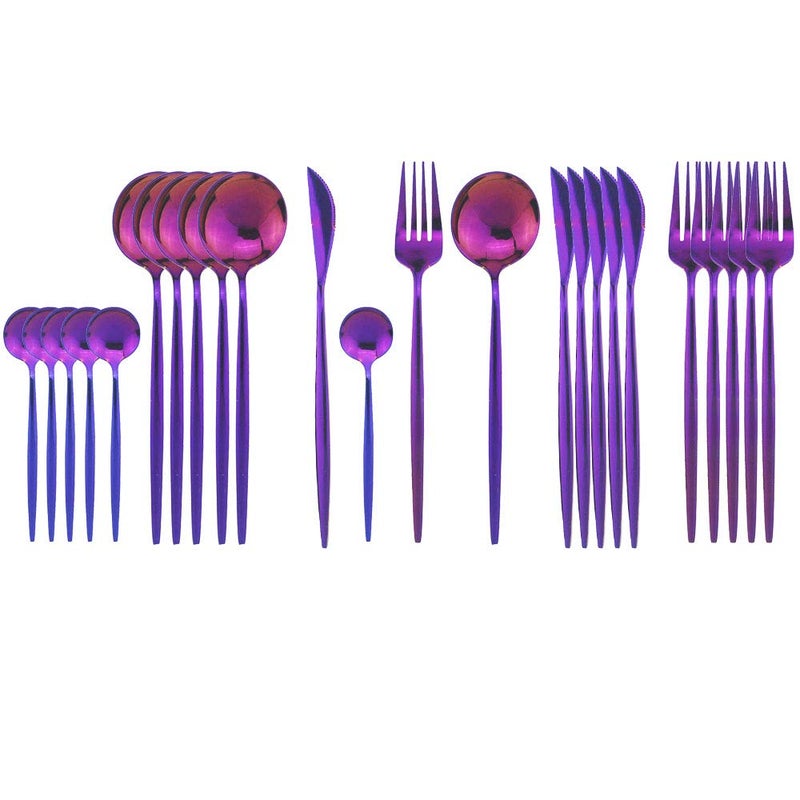 JASHII Silverware Sets 24Piece Stainless Steel FlatwareCutleryTableware Set Service for 6 Person Include KnifeForkSpoon Mirror Polished Purple