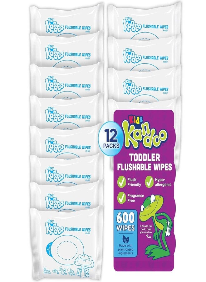 Kandoo Flushable Wipes for Baby and Kids by Kandoo, Sensitive and Unscented Formula, Hypoallergenic Potty Training Wet Cleansing Cloths, 50 Count, Pack of 12 - Image 1
