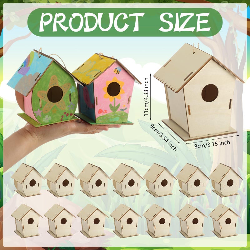 DoubleFill 30 Pcs Wooden Bird Houses Bulk for Kids Unfinished Wood Birdhouses for Children Wood Craft Project Kits for DIY Wooden Arts and Crafts for Valentines Crafts - Image 2