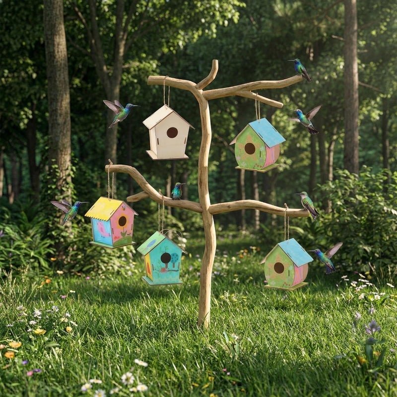 DoubleFill 30 Pcs Wooden Bird Houses Bulk for Kids Unfinished Wood Birdhouses for Children Wood Craft Project Kits for DIY Wooden Arts and Crafts for Valentines Crafts - Image 4