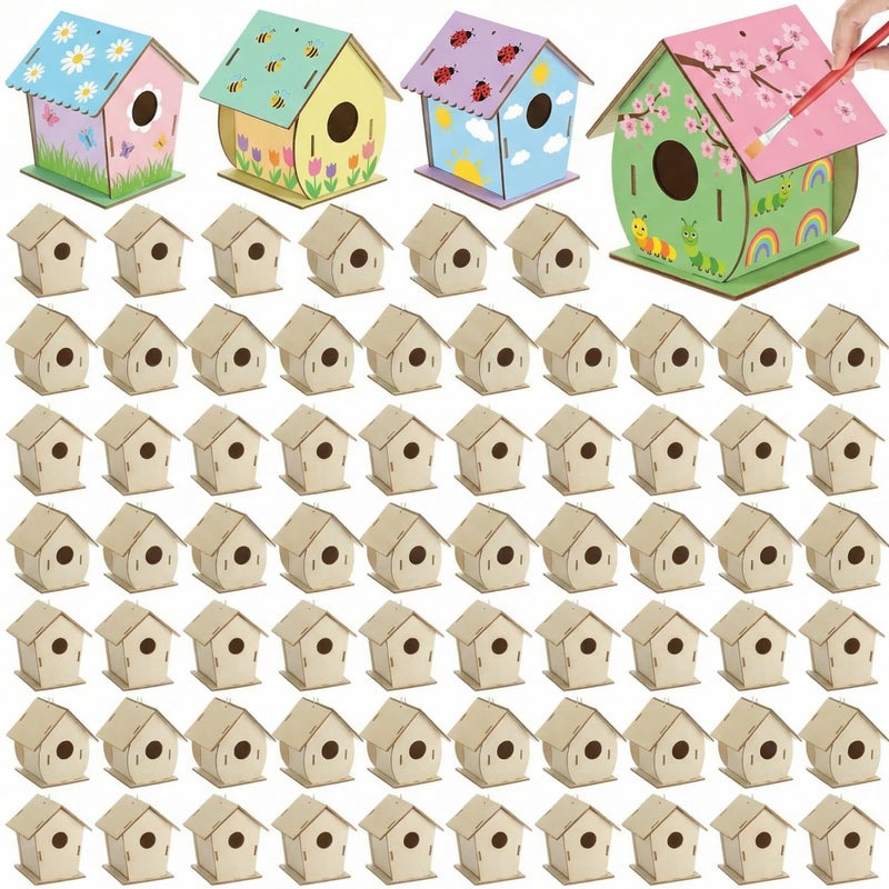 DoubleFill 30 Pcs Wooden Bird Houses Bulk for Kids Unfinished Wood Birdhouses for Children Wood Craft Project Kits for DIY Wooden Arts and Crafts for Valentines Crafts - Image 1