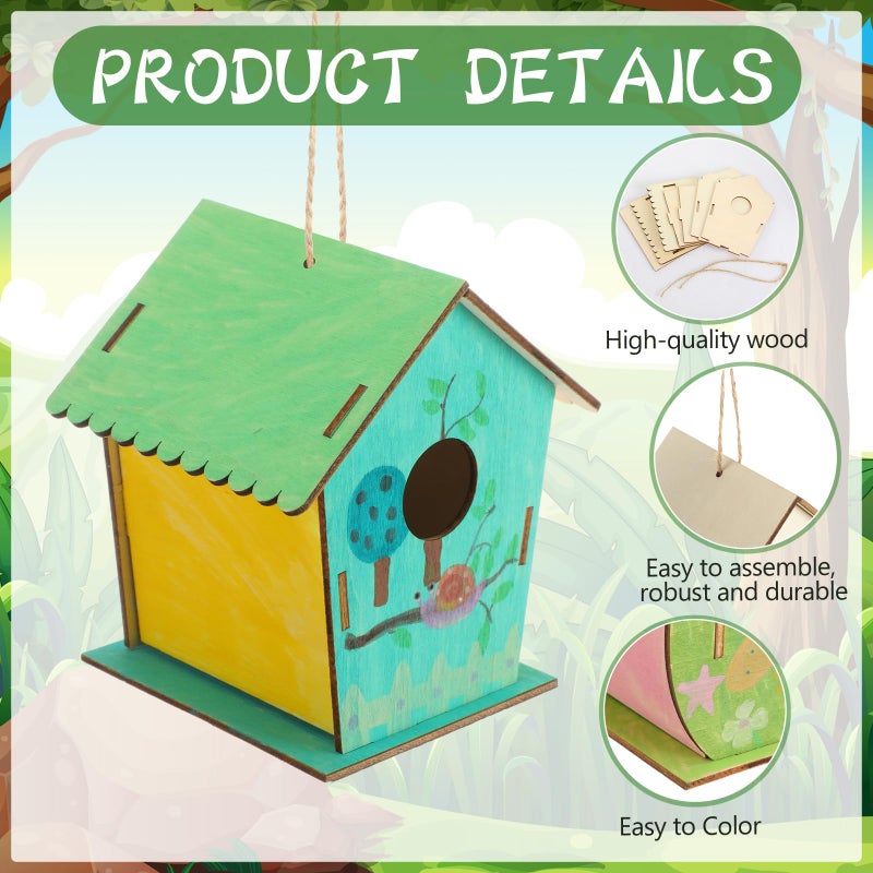 DoubleFill 30 Pcs Wooden Bird Houses Bulk for Kids Unfinished Wood Birdhouses for Children Wood Craft Project Kits for DIY Wooden Arts and Crafts for Valentines Crafts - Image 3