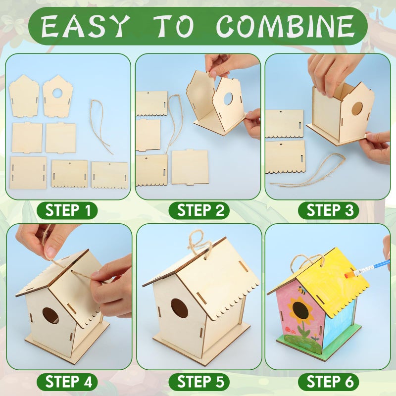 DoubleFill 30 Pcs Wooden Bird Houses Bulk for Kids Unfinished Wood Birdhouses for Children Wood Craft Project Kits for DIY Wooden Arts and Crafts for Valentines Crafts - Image 5