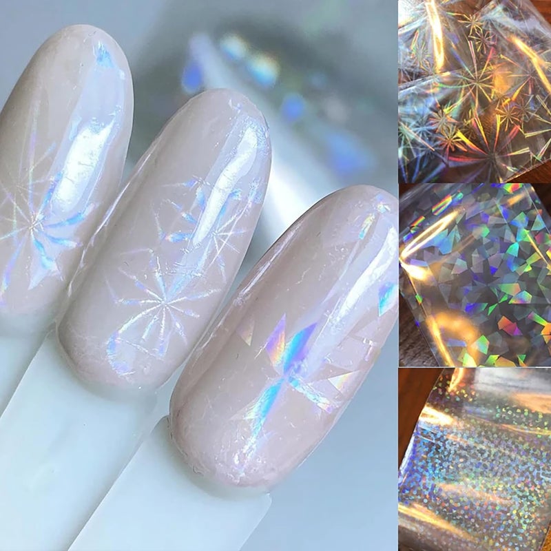 SILPECWEE 2 Boxes Aurora Nail Foil Clear Laser Glass Fragment Nail Transfer Foil for Long Acrylic Nails Starry Sky Holographic Nail Art Foil Stickers Manicure Design for DIY Nails Decoration - Image 2