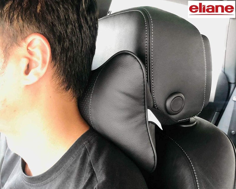 Eliane Universal Car Neck Rest Headrest Pillow Soft Cushion Cervical Pain Relief Support with Adjustable Straps for All Cars Driving Seat Office Chair, Travel Pack of 2 (Black, Faux Leather) - Image 3