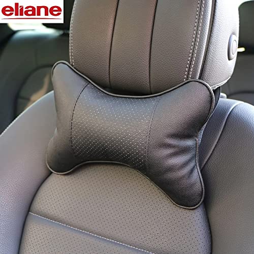Eliane Universal Car Neck Rest Headrest Pillow Soft Cushion Cervical Pain Relief Support with Adjustable Straps for All Cars Driving Seat Office Chair, Travel Pack of 2 (Black, Faux Leather) - Image 2