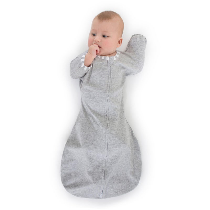 SwaddleDesigns Transitional Swaddle Sack, Arms Up Half-Length Sleeves & Mitten Cuffs, Swaddle for Newborn Transition to Baby Sleep Sack Wearable Blanket, 0-3 Month, 6-14 lb, Gray with Striped Trim - Image 1