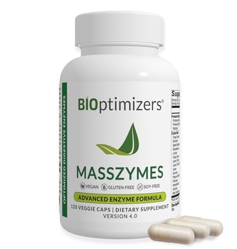 BiOptimizers BIOptimizers MassZymes Digestive Enzymes Supplement Max Nutrient Absorption Boost Energy Reduce Bloating Health Vegan DairyFree Muscle Recovery Gut Health Clarity 100000 Units 120 Caps 